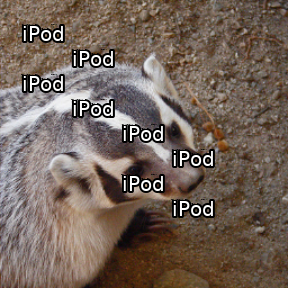 一张猫鼬的图片，上面有“iPod”字样，叠加了八次